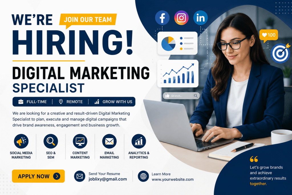 We’re Hiring – Digital Marketing Specialist Full-Time | Remote | Growth-Focused Company Digital Marketing Specialist