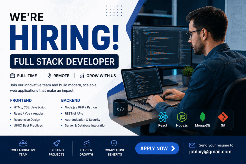 We’re Hiring – Full Stack Developer Full-Time | Remote | Innovative Tech Company Full Stack Developer